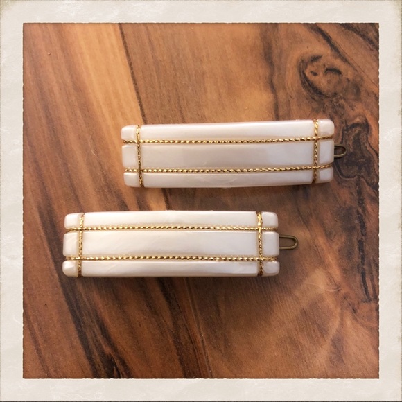 Vintage Accessories - 1970’s Fab French Barrettes, Gold Threaded, NOS